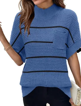 Women 2024 Sweater Vest Mock Neck Batwing Short Sleeve Oversized Ribbed Knit Tops Fall Pullover Sweater S-XXL