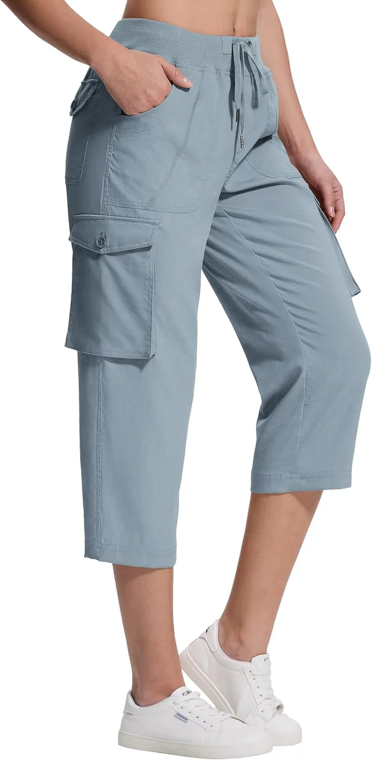 Womens Cargo Capri Pants with 6 Pockets Lightweight Stretch Hiking Casual Summer Pant for Women Travel Outdoor