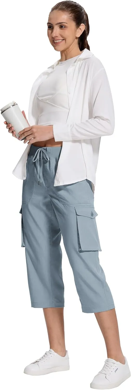 Womens Cargo Capri Pants with 6 Pockets Lightweight Stretch Hiking Casual Summer Pant for Women Travel Outdoor