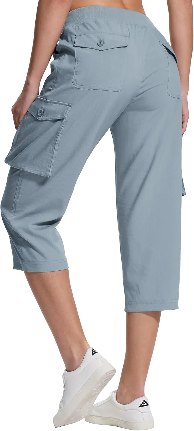 Womens Cargo Capri Pants with 6 Pockets Lightweight Stretch Hiking Casual Summer Pant for Women Travel Outdoor