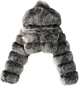 Women's Faux Fur Jacket Casual Fashion Cropped Coat Fluffy Shaggy Solid Outerwear Winter Warm Hooded Cardigan