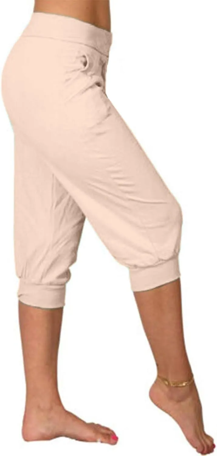 Women's High Waist Stretch Pant Elastic Summer Casual Capris Sweatpant Mid Calf Length Trouser Sport Vacation Pants