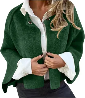 Womens Jackets Cropped Wool Blend Fuzzy Jacket Long Sleeve Open Front Cardigan Oversize Plush Fall Winter Outerwear