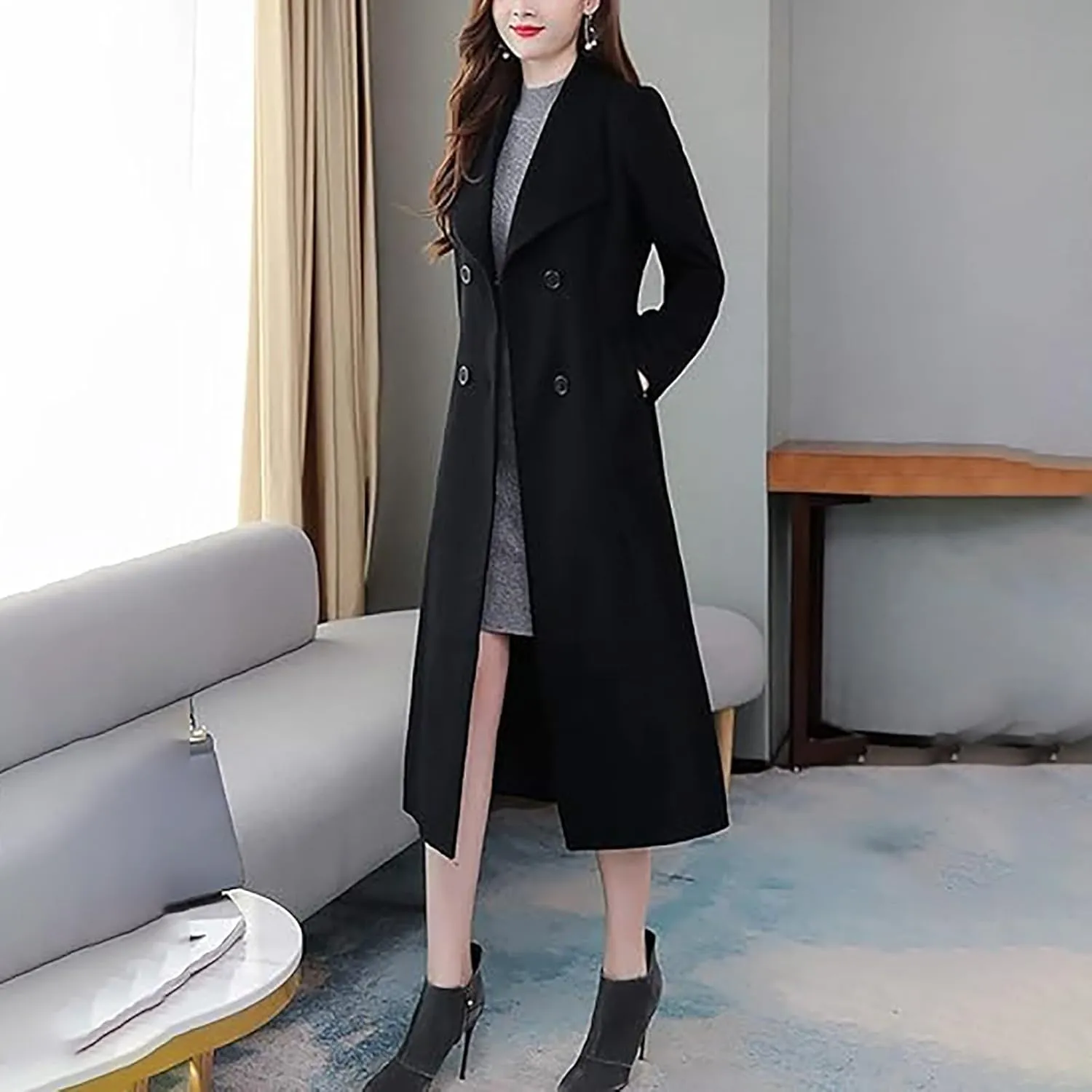 Woolen Jacket Fall And Winter Fashion Long Coat Fall Wool Peacoat Shawl Collar Trench Hooded Jacket for